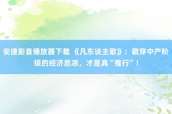 安捷影音播放器下载 《凡东谈主歌》：戳穿中产阶级的经济悲凉，才是真“推行”！