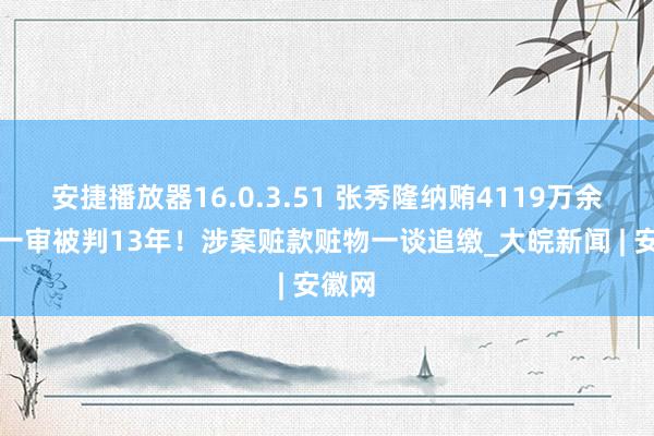 安捷播放器16.0.3.51 张秀隆纳贿4119万余元，一审被判13年！涉案赃款赃物一谈追缴_大皖新闻 | 安徽网